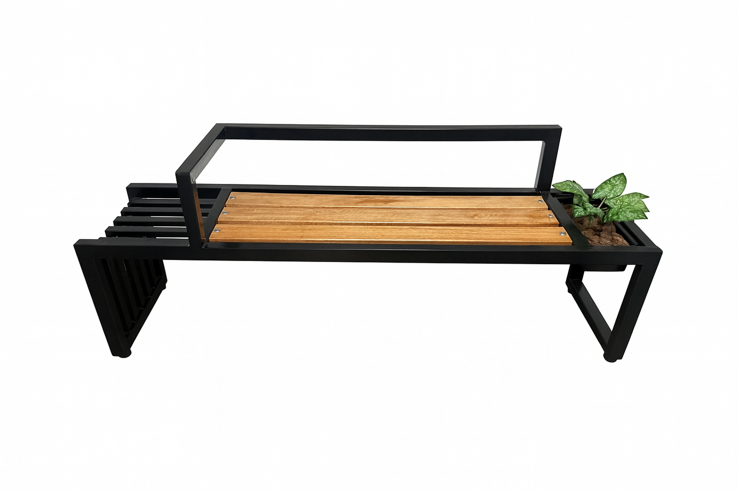 Black metal and wooden bench on a white background