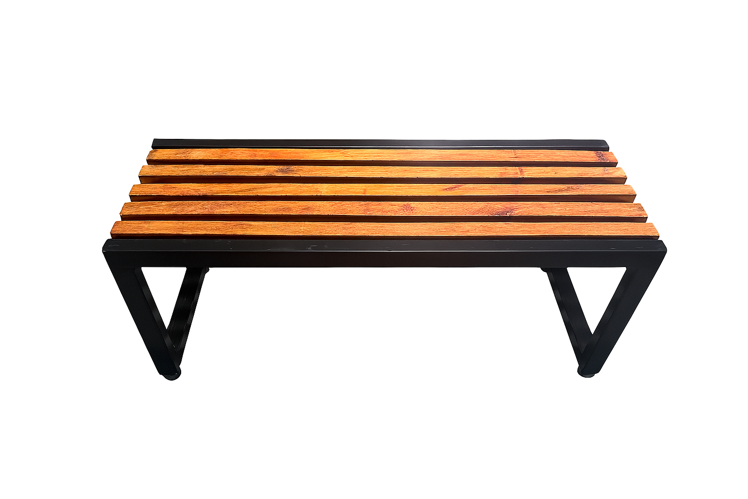 Wooden bench with black frame on a white background